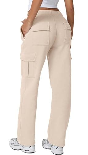 QINSEN Womens Medium Waist Baggy Elastic Waist Sweatpants Casual Fleece Long Pants with Pockets - Image 1