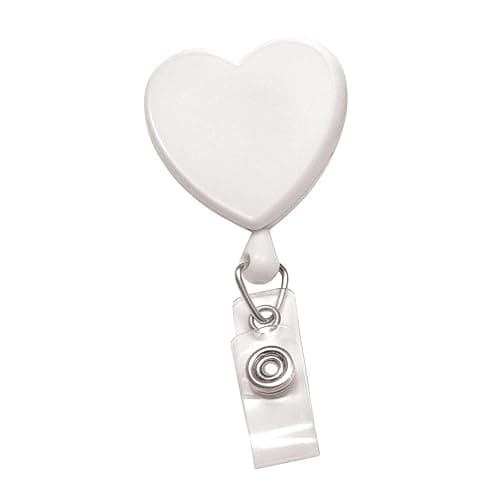Specialist ID Heart Shaped Retractable Badge Reel with Rotating Swivel Spring Clip - Cute Heavy Duty Name Tag Reels for Nurses, Pediatrics, Teachers, EKG and More (White) - Image 1