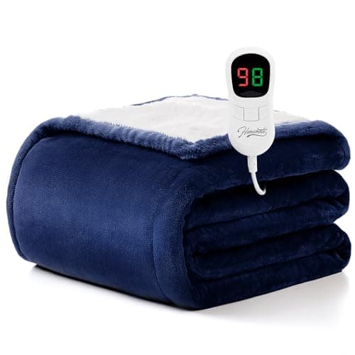Homemate Heated Blanket Electric Throw - 50"x60" Heating Blanket Throw 1/2/4/6/8 Hours Auto-Off 10 Heat Level Over-Heat Protection Flannel Sherpa ETL Certification - Image 1