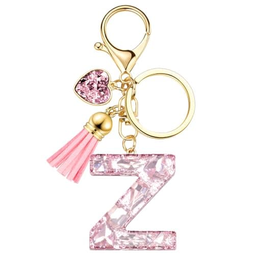 Uideyvi Initial Keychain Letter Bag Charms for Women, With Artificial Diamond Cute Purse Handbag Accessories (Pink and Initial Z) - Image 1