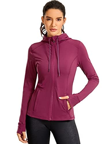 CRZ YOGA Women's Brushed Full Zip Hoodie Jacket Sportswear Hooded Workout Track Running Jacket with Zip Pockets - Image 1