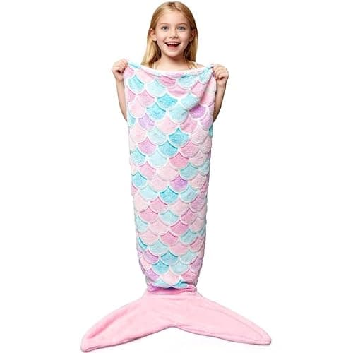WERNNSAI Mermaid Tail Blanket - Wearable Mermaid Glow in the Dark Blanket for Girls Teens Soft Flannel Snuggle Throw Sleeping Bag for Birthday Christmas Gift (55” x 24”) - Image 1