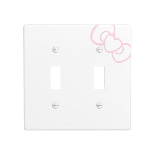 Light Switch Cover, Kawaii Room Decor, Double Toggles White Wall Plate, Bedroom Decorative, for Fans Girls Kids Birthday Easter Gifts, Pink Cute Bow - Image 1