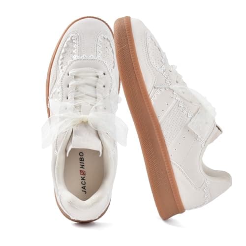JACKSHIBO Women's Ribbon Lace-Up Fashion Sneakers Arch Support Gum Sole Tennis Walking Shoes with Memory Foam - Image 1