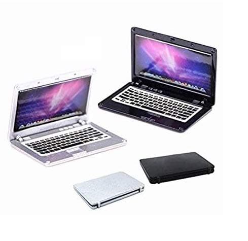 EatingBiting 2 Pack 1:12 mini House Miniature Home Living Room Mini Laptops Notebook Computers Screen Mini Laptop Miniature Scene Model Scale Accessories Black + Silver - Image 1