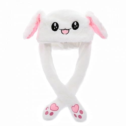 GWAWG Funny Plush Bunny Hat Ear Moving Jumping Rabbit Cute Animal Flap Cap Stitch Hat for Women Girls Children Party Holiday Halloween Easter Christmas Birthday Dressup Cosplay Costume Gift - Image 1