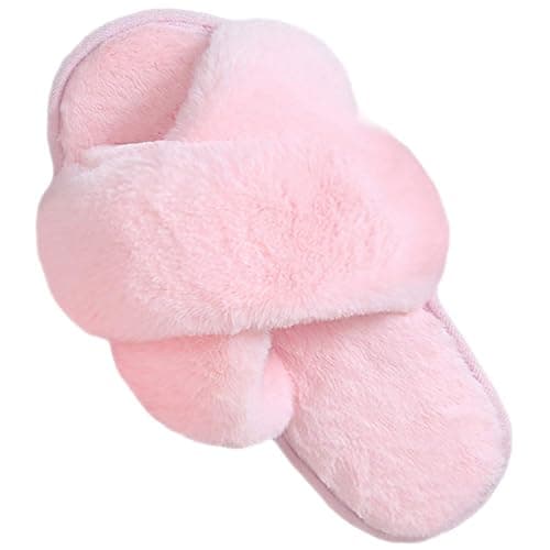 LZLER Women’s Cross Band Slippers, Soft Plush Fleece Lightweight Non Slip Open Toe Flip Flop Shoes House Indoor Outdoor Fur Fuzzy Slippers - Image 1