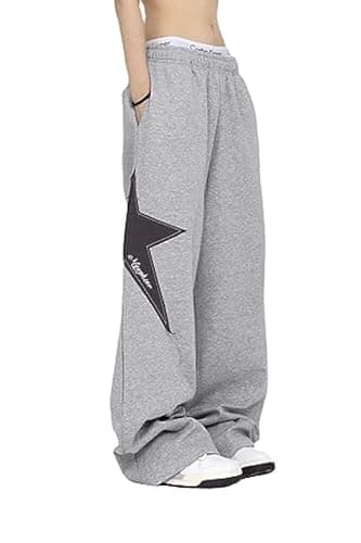 Pooyikoi Women Streetwear Sweatpants Drawstring Elastic Waist Loose Wide Leg Joggers Y2k Star Print Pants Harajuku Trousers - Image 1