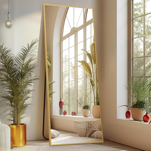 Sweetcrispy 64"x21" Full Length Mirror, Full Body Floor Mirror for Bedroom Large Wall Mirror with Stand Full Length Aluminum Alloy Frame Standing Hanging or Leaning Against Wall, Gold - Image 1