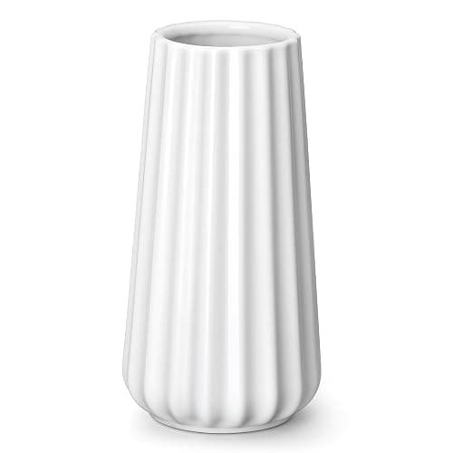 vancasso Ceramic Vase, 7.8 Inch Modern Ribbed Glossy Decorative Vase, Flower vase for Home Decor, Living Room, Bedroom, Office Decor, White - Image 1