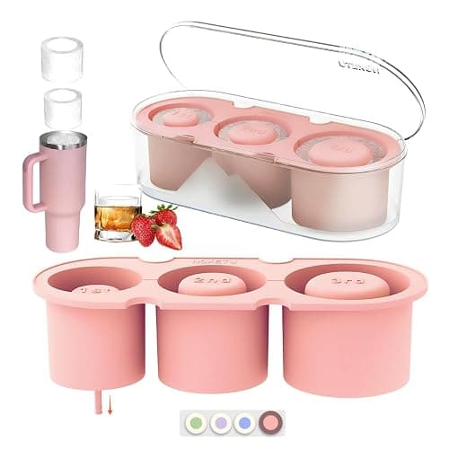NOXETU Ice Mold for Stanley Cup 30/40 Oz - Easy Fill and Release Without Touching Ice, Silicone Ice Cube Tray with Clear Lid and Bin for Freezer, Whiskey, Cocktail (Pink) - Image 1
