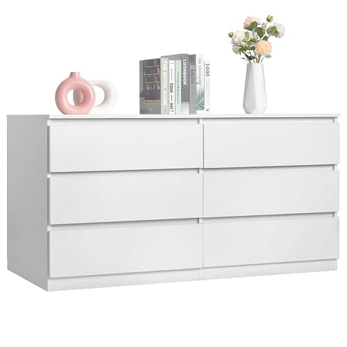 Spaco White Dresser for Bedroom,48'' Modern 6 Drawer Dresser with Deep Drawer,Wide Storage Chest of Drawers,Bedroom Storage Organizer Furniture,TV Stand for Living Room - Image 1