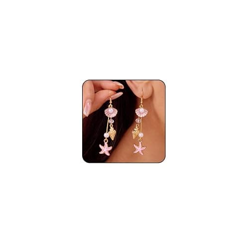 Starfish Earrings Gold Beach Jewelry for Women Pink Conch Shell Earrings Puka Cowrie Seashell Earring Summer Vacation Earring Ocean Jewelry - Image 1