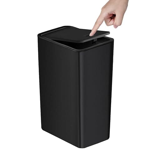 TIPGO Bathroom Trash Can with Lid, 10 Liter/ 2.6 Gallon Slim Garbage Can, Small Trash Bin Waste Basket with Pop-Up Lid for Kitchen, Bedroom, Living Room, Office (Black) - Image 1