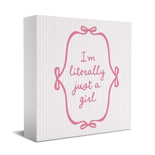 iRudyard Cute Pink Bow Coquette Room Decor,Wooden Box Sign Desk Decor,Preppy Stuff,Girly Wall Decor,Gifts for Girls Sister - Image 1