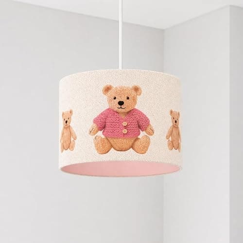 CGC Lighting Indoor Ceiling Lampshade Pink Teddy Bear Bears Girls Round Drum Childrens Shade Light (30cm Pink Teddy) - Image 1