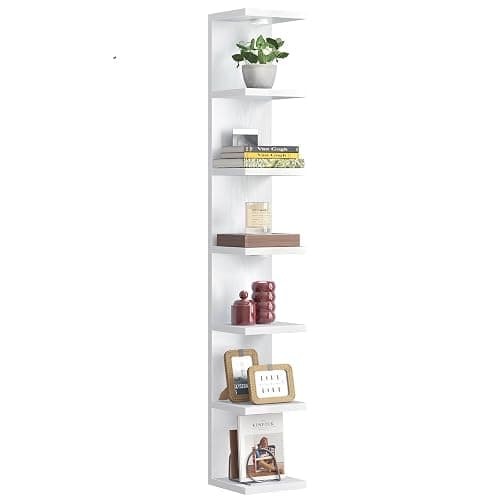 Fixwal 7 Tier Wall Shelves Wood Floating Shelves with LED Lights White Lack Wall Shelf Unit Vanity Floating Shelf Home Decor Organizer Tall Tower Design Utility Shelf - Image 1