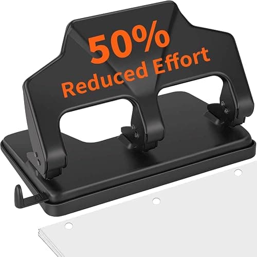 AFMAT HP14 Heavy Duty 3 Hole Punch, 40-Sheet Three Hole Punch, 50% Reduced Effort, 3 Hole Puncher for Binder, Metal Paper Puncher w/Large Chip Tray, Black - Image 1