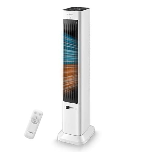 FOHERE Oscillating Tower Fan and Heater Combo for Indoor Use, 12H Timer, ECO Mode, Tip-Over and Overheat Protection, White, 37.9 Inch - Image 1