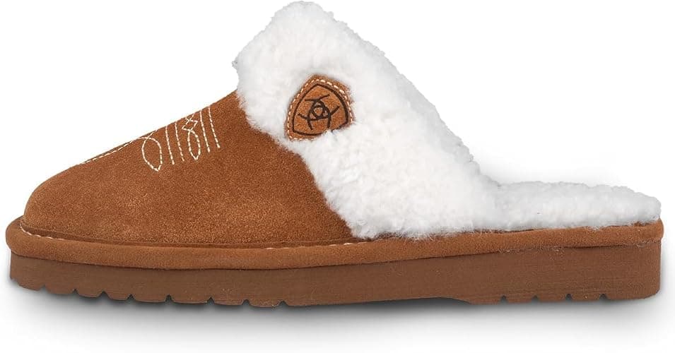 ARIAT Women's Jackie Square Toe Warm Soft Genuine Suede Leather Indoor Outdoor Slippers with Plush Collar's Wishlist | Listful - Image 1