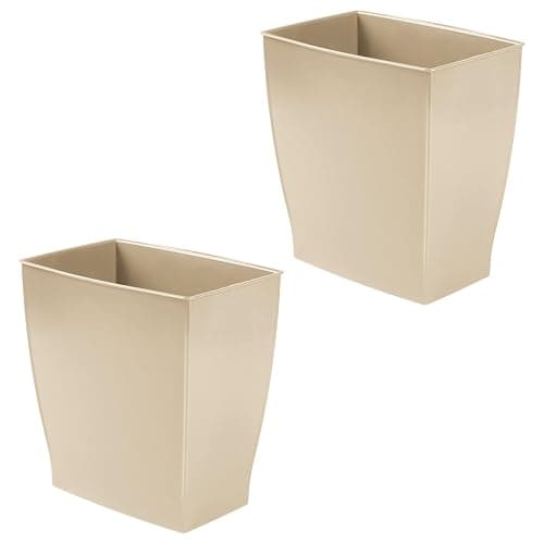 iDesign Small Plastic Bathroom Trash Can, Slim Rectangle Garbage Bin for Bedroom, Office, Dorm, 2-Pack, Brown - Image 1