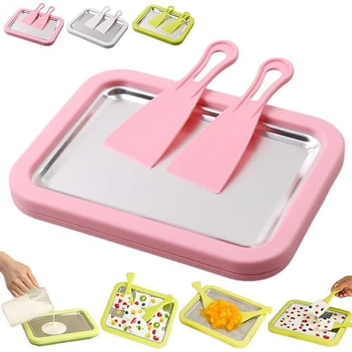 Instant Ice Cream Maker, At-Home Rolled Ice Cream Maker Kit Instant Freeze Plate with 2 Scrapers, DIY Stainless Steel Homemade Iced Tray, Fun Family Activity, Iced Stir Frying Machine(Pink) - Image 1