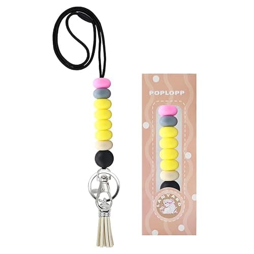 POPLOPP Cute Lanyards for Id Badges and Keys for Women Teacher,Durable Silicone Beaded Breakaway Lanyard with Keychain for Nurse Students Employees Office worker (Yellow) - Image 1