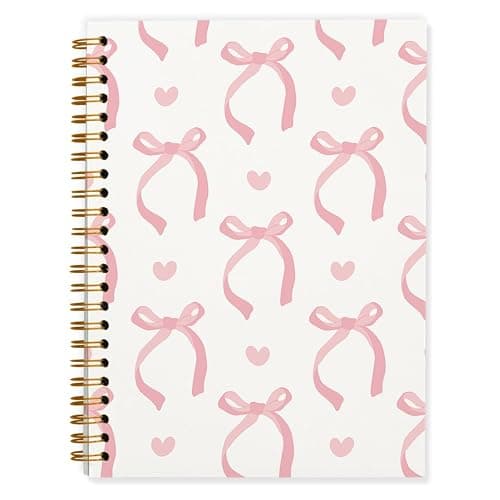 QUICQOD Journal for Teen Girls, Cute School Supplies for Girls Pink Bow Preppy Notebook Diary Stuff Stationary Hardcover Spiral Notebook 5.5x8.3 Inch - Image 1