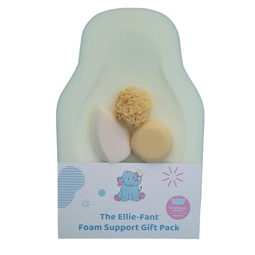Ellie-Fant Baby Bath Foam Support Mat | 4 Pc Gift Set Includes Skid Proof & Antibacterial Cushion Seat Natural Sea Sponge and Teardrop Sponge - Image 1