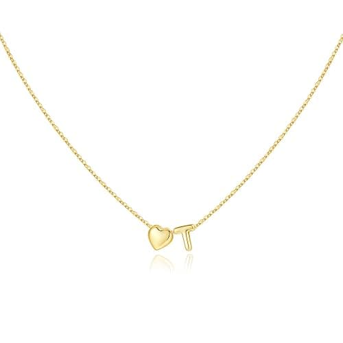 M MOOHAM Christmas Gifts for Women Girls - 14K Gold Plated Heart Initial Necklaces for Women Kids Jewelry Christmas Birthday Gifts Stocking Stuffers for Teen Girls - Image 1