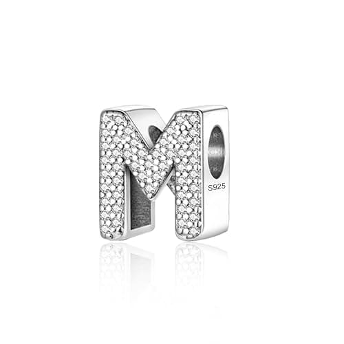 Jokmeo 925 Sterling Silber Buchstaben Charms mit Cubic Zirkonia Steinen, Alphabet A-Z Buchstaben Bead fit Pandora Armbänder für Frauen Mädchen Geburtstag DIY Schmuck Geschenk - M - Image 1