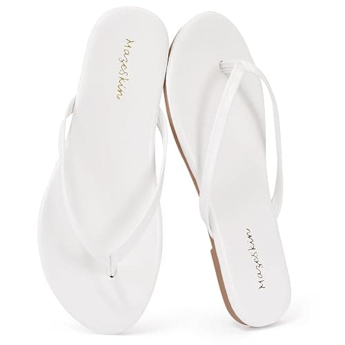 mazeskin Womens Memory Foam Flip Flops Flat Thong Sandals | Soft Vegan Leather Comfortable Cushioned Casual Dressy Beach Summer Minimalist Slim Slide Shoes Indoor Outdoor - Image 1