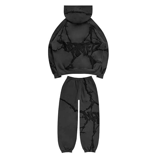 SANLEG Unisex Y2K Hip Hop printed cardigan casual hip-hop zipper jacket street trend hoodie set - Grey - Large - Image 1
