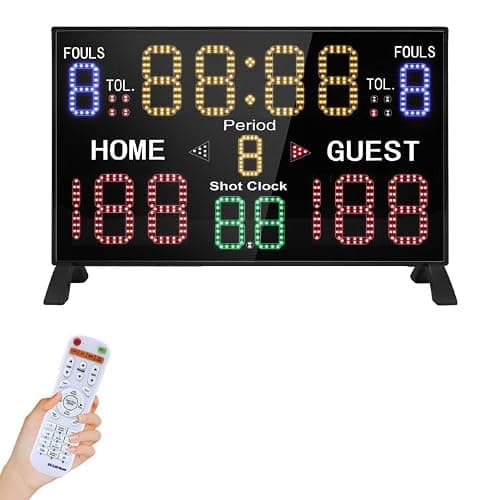 LUCKY TIME Basketball Scoreboard with Shot Clock, 12/14/24/30/25/60 Seconds, Upgraded Thickening Digital Scoreboard with Remote, Battery Powered Electronic Scoreboard for Indoor Outdoor - Image 1