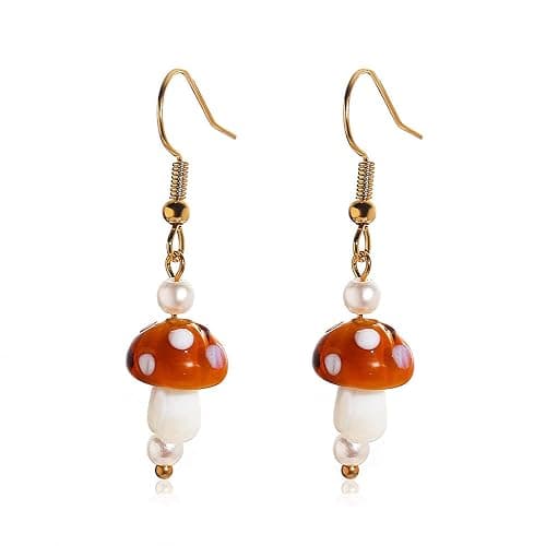 Cute Colorful 3D Simulation Mushroom Dangle Earrings With Pearl Drop - Creative Handmade Funny Food Vegetable Earrings for Women - Image 1