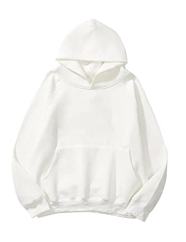 Lauweion Women Solid Basic Fleece Letter Loose Hoodie Sweatshirt Long Sleeve Kangaroo Pocket Drop Shoulder Pullovers Top - Image 1