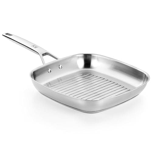 Bra Signature Stainless Steel Grill Pan 24cm. Suitable for All Hobs and as Induction Hob Griddle Pan. Fully Stainless Steel with Stripes. Non Toxic Cookware - Image 1