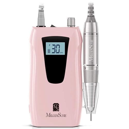 MelodySusie Professional Nail Drill 30000RPM, SC320D Rechargeable Electric Nail Drill Machine, Cordless Nail E File for Acrylic Gel Nails, 8pcs Nail Drill Bits 106pcs Sanding Bands, Selene Pink - Pink - Image 1