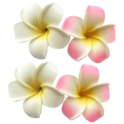 4 Pcs 7cm White and Pink Hawaiian Frangipani Plumeria Foam Head Flower Party Beach Hair Clip Hair Clips - Image 1