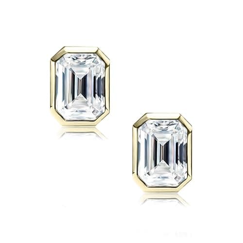 Raneecoco 4.0ct Total Emerald Cut Cubic Zirconia CZ Earrings Stud / 18K Gold Plated Sterling Silver - Image 1