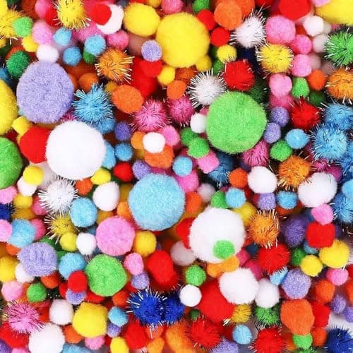 HEHALI 1000pcs Multicolor Pom Pom Balls, Assorted Sizes & Colors Pompoms for Arts and Craft Making Decorations - Image 1