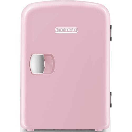 Chefman - Iceman Mini Fridge, 4 Liter/6 Can, Portable, Provides Compact Storage For Skincare, Snacks, Beverages and More, Cooler and Warmer Personal Fridge, Home/Car/Bedroom, Pink - Image 1