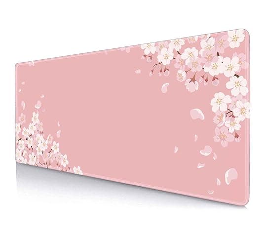 IMAYONDIA Pink Japanese Desk Mat, Cherry Blossom Large Gaming Mouse Pad, Non-Slip Rubber Base Mousepad Desk Decor for Women, Desk Pad for Work, Game, Office, 31.5x11.8 Inch- Sakura Flowers Aesthetic - Sakura Flowers - Image 1