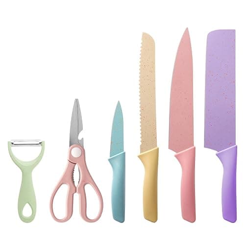 Colorful Kitchen Knife Set 6 PCS, Colored Knives Set with Non-Stick Coating, Chef Boxed Knives Set for Cooking, Camping, Travel, Picnic, BBQ and RV - Colorful- 6 Pcs - Image 1