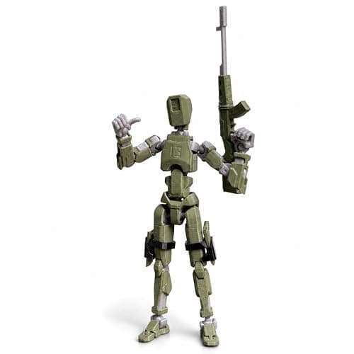 prntedtou Heavy T13 Action Figure, Pre-Assembled 3D Printed Articulated Robot Figure with Heavy Weapon Accessories, Olive Green Poseable Collectible Desk Display Model for Sci-Fi Robot Fans - Image 1