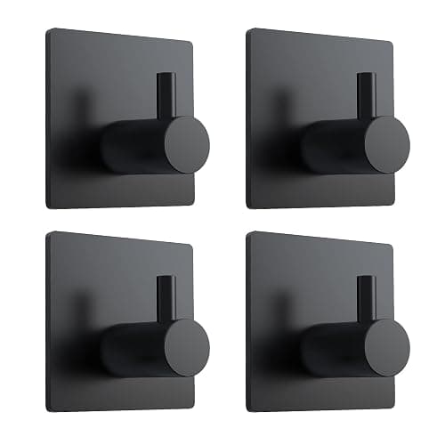 VIS'V Adhesive Towel Hooks, Waterproof Shower Wall Stick on Hooks, 2 Extra Adhesive Strips, Black, 4 Pcs - Image 1