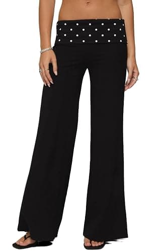 Pivanzore Fold Over Yoga Pants for Women Low Rise Wide Leg Leggings Sweatpants Y2k Cozy Stretchy Foldover Lounge Pants - Image 1