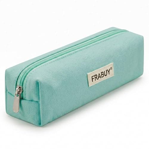 FRABUY Canvas Pencil Case Pouch – Multipurpose Pen Bag Stationery Teal | Heavy-duty canvas, smooth alloy zipper, cute organizer for girls and boys, ideal for stationery, cosmetics, tech gear - Image 1