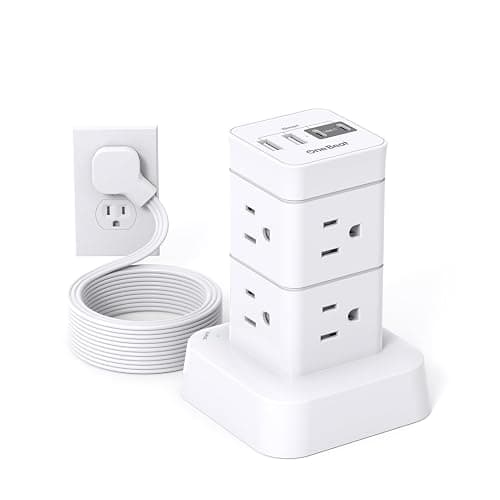 Tower Surge Protector Power Strip 10 ft,Long Flat Extension Cord with Multiple Outlets, 8 AC Outlets with 4 USB Ports, Desktop Charging Station for Multiple Devices, for Home Office College Dorm - Image 1
