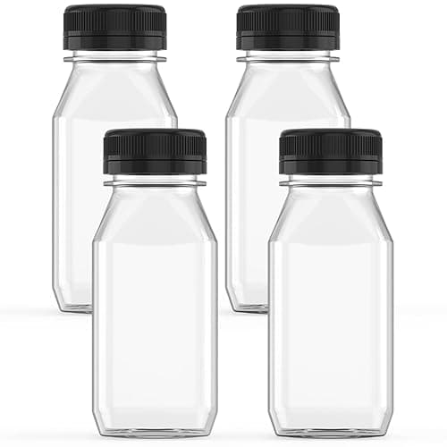 Hulless 6 Ounce Plastic Juice Bottle Drink Containers 5 Pcs Juicing Bottles with Black Lids, Suitable for Juice, Smoothies, Milk and Homemade Beverages - Image 1